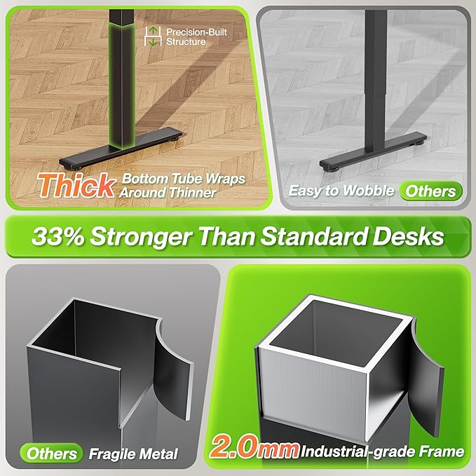 Huuger L Shaped Standing Desk with Power Outlets 63 x 55 Inch Height Adjustable Computer Desk for Bedroom Corner Stand up Desk for Home and Office Work and Study Black