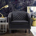 Accent Barrel Chair Living Room Chair with Nailheads and Solid Wood Legs Black pu Leather