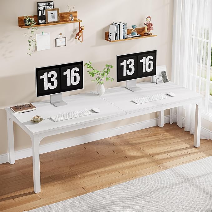 Tribesigns 2-Person Home Office Desk 78.7 Extra Long Computer Desk Double Workstation for Home Office Work Desk for Two People (White)