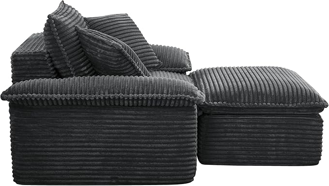 Oversized Armchair with Ottoman Corduroy Reading Chair for Bedroom &amp Living Room Modern Floor Sofa Chair Comfy Lazy Lounge Chair No Assembly Required Grey