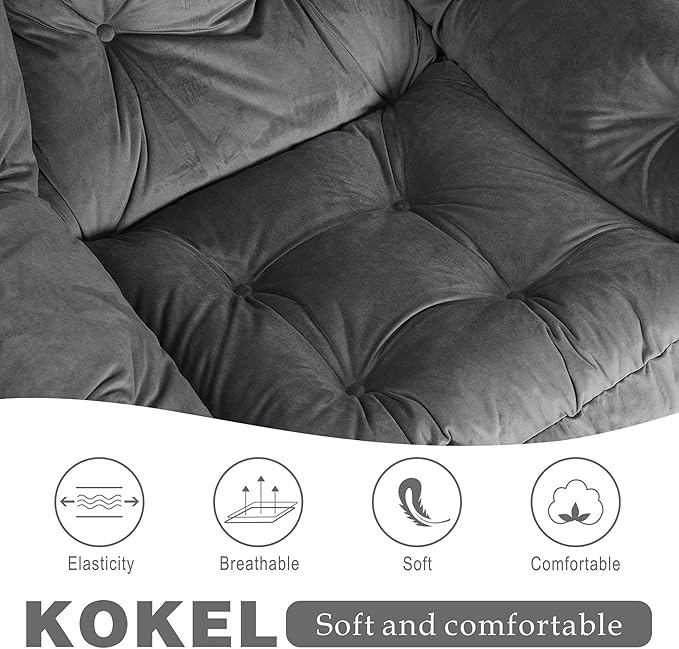 Kokel Lazy Chair with Folding OttomanLiving Room Chairs Accent Contemporary Lounge Chair Single Steel Frame Leisure Sofa Chair with Armrests and A Side Pocket (Dark Gray)