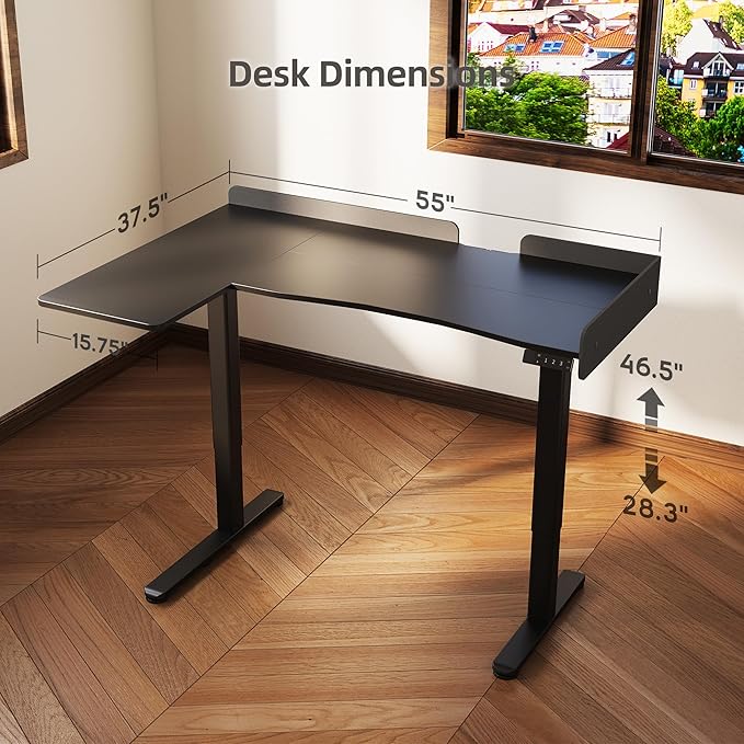 Claiks L Shaped Standing Desk 55 Inch Electric Height Adjustable Desk with Splice Board Corner Workstation for Home Office Black