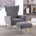 Velvet Accent Chair with OttomanUpholstered Tufted Wingback Arm Chair Modern Decorative Chairs with Gold Metal Legs for Bedroom Living Room (Grey1 Chair)
