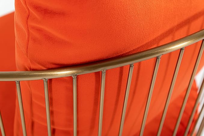 Limari Home Margaux Collection Glam Style Living Room Velvet Fabric Upholstered Accent Chair with Gold Frame &amp Legs Orange