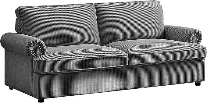 Reversible Sleeper Sofa Bed with Comfortable Memory Foam Mattress Convertible Corduroy Full Size Pull Out Couch for Living Room Space Saving Furniture 76 Wide Rounded Arms Grey