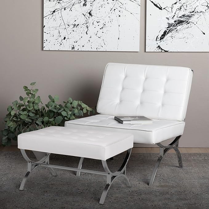 Newel Modern Accent Chair in Blended Leather Chrome/White