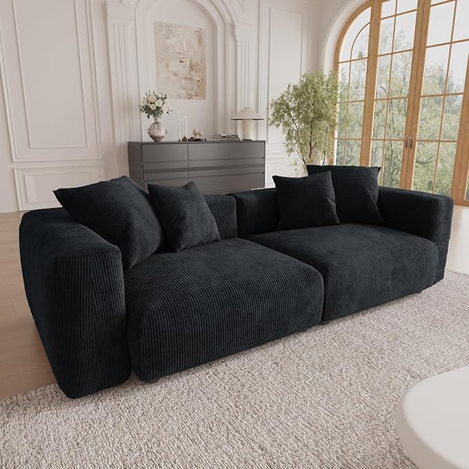 Sectional Couches for Living Room102inch Cloud Couch Modular Sectional SofaModern Corduroy Couch Love SeatCushion Covers Removable&amp Washable (Black)