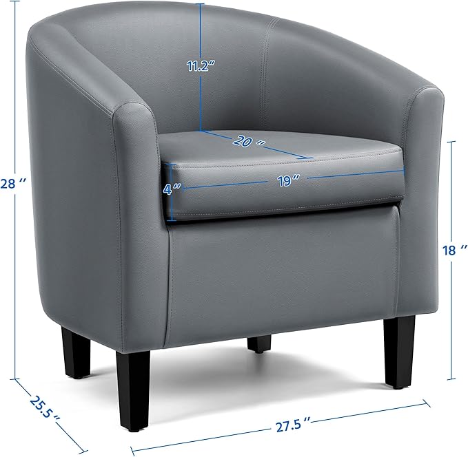 Yaheetech Barrel Chairs Faux Leather Chairs Modern Leather Club Chairs Comfy Gray Accent Chairs with Sturdy Wood Legs for Living Room/Bedroom/Reading Room/Waiting Room Gray Set of 2