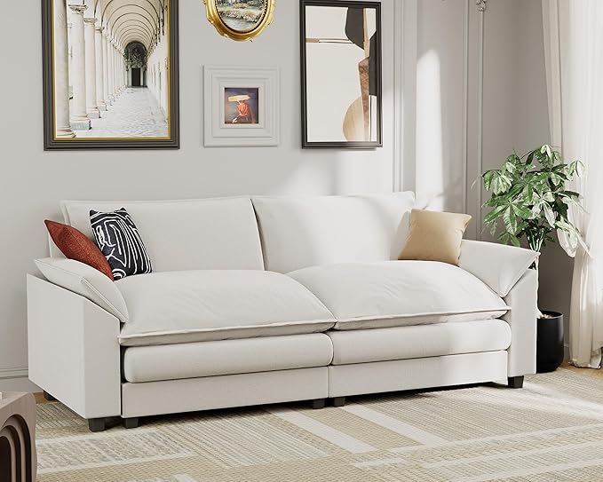 JUMMICO 79” Sectional Sofa Modern Deep Couch Loveseat Chenille Fabric Modular Sofa Sleeper Comfy for Living Room/Bedroom/Apartment (White Loveseat Sofa)