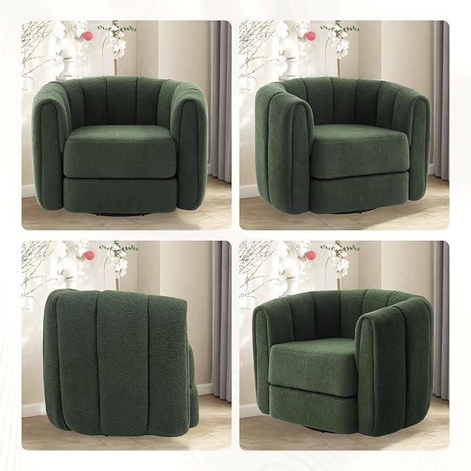 cinkehome Teddy Swivel Accent Chairs Set of 2 Barrel Armchair 360° Modern Round Arm Chair with Thickened Cushion Swivel Club Chair for Living Room Bedroom Green