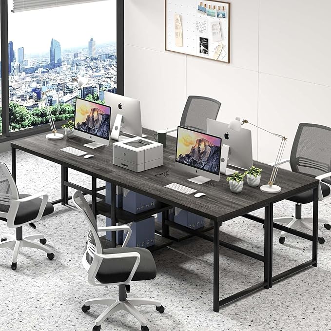 FOLUBAN 47 Inch Computer Desk with Storage Shelves Modern Home Office Desk Small Study Writing Desk Gaming Table Workstation for Bedroom Living Room Industrial Dark Gray