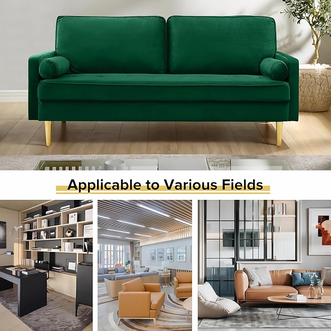 SZLIZCCC 67 LoveSeat Sofa Love Seat Couch Mid Century Modern Couchs Velvet Fabric Pull Dot Design Sofas with Two Round Pillows for Small Spaces Living Room Dorm Bedroom Apartment (67 Green)