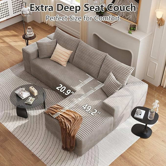 107 Cloud Sectional Couch with L-Shape Chaise Modern Modular Sofa with Deep Seat Corduroy Upholstered Couches for Living Room BedroomNo Assembly Required(Camel Right Facing)