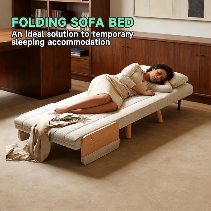 Convertible Lounger Fold-Out Sofa Bed 3-in-1 Sleeper SofaAdjustable Backrest Modern-Style Sofa for Small Spaces Bedrooms &amp Offices(Beige35.43)