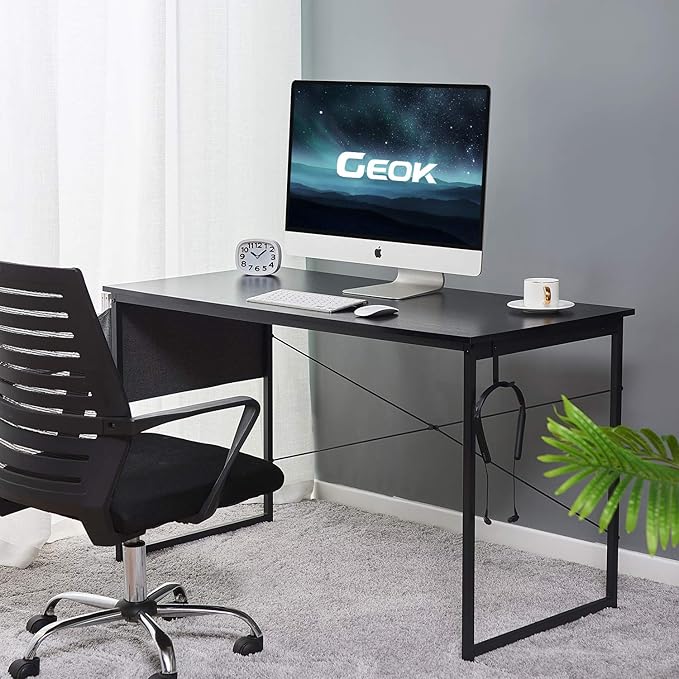 GEOK Writing Computer Desk 47 Inch Sturdy Gaming Desk Home Office DeskStudent Table with Storage Bag Laptop Desk