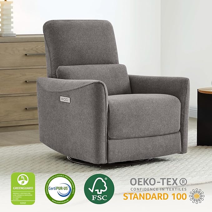 CHITA Power Recliner Chair Swivel Glider FSC Certified Fabric Living Room Reclining Sofa Chair with Lumbar Support Metal Grey