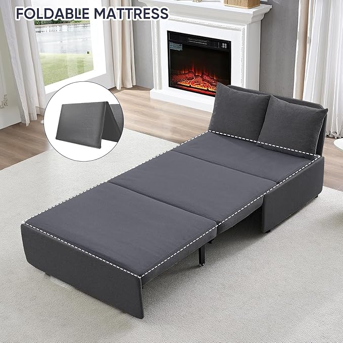ijuicy 3 in 1 Twin Sleeper Sofa with Pullout Bed Linen Pull Out Sofa Bed Convertible Loveseat Couch Beds with Pillows and Tri-fold Mattress for Small Space Apartment Dark Grey