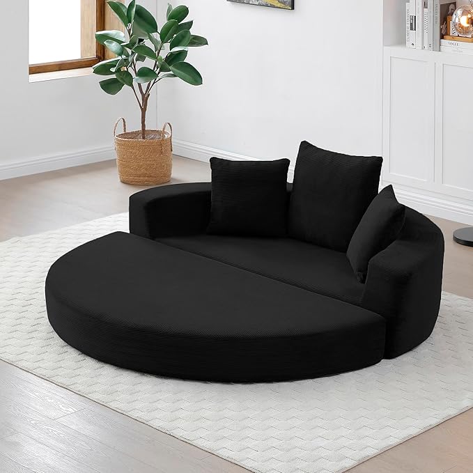KEIKI 67 Corduroy Convertible Circular Floor Sofa BedMulti-Functional Adjustable Futon Couch for Living Room Bedroom ApartmentNo Assembly