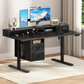 63x24 Inches Standing Desk with Drawers Electric Computer Desk with Open Storage Shelf Stand Up Desk Adjustable Height 28-46 Inches for Home and Computer Workstation Black