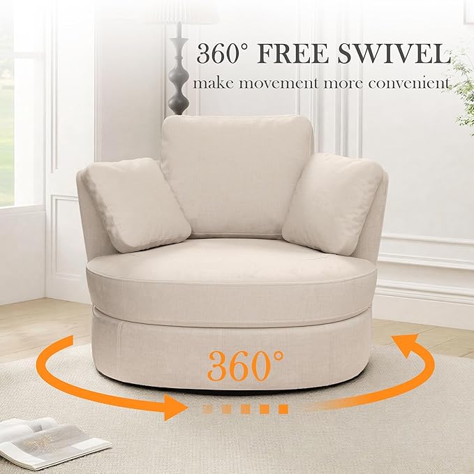 Aoiy &amp Wifon 40.5'' W Swivel Accent Chair with Storage Ottoman Round Arm Barrel Chair with 3 Pillows for Living Room/Bedroom/Apartment Beige