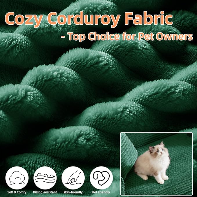Convertible Futon Sofa Bed Fold Out Floor Sofa Couch with Sleeper SofaFolding Boneless Couches with Deep SeatCloud Corduroy Foldable Mattress Couch for Living Room (Green)