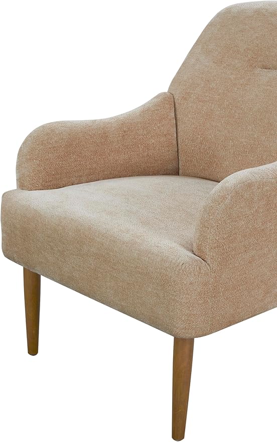 Chenille Armchair Modern Style Accent Chair with Wood Legs Comfy Design for Living Room Bedroom OfficeBeige
