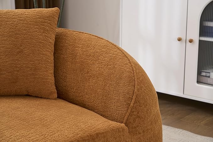 68 Curved Loveseat Sofa Modern Chenille Floor Couch with Pillow No Assembly Deep Seat Chaise Lounge for Bedroom Apartment Living Room Caramel