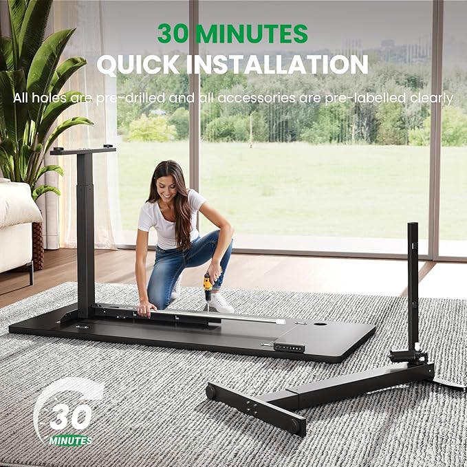 SIAGO Electric Standing Desk Adjustable - 48 x 24 Inch Sit Stand up Desk with 0.8 Inch Thick Tabletop - Adjustable Height Table with 3 Memory Preset Cable Management for Home Office