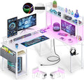 Small L Shaped Desk Gaming Desk with Power Outlets 48 Reversible L Shaped LED Computer Desk with Monitor Stand &amp Storage Shelf Corner Gamer Desk Home Office Desk with Storage Bag White