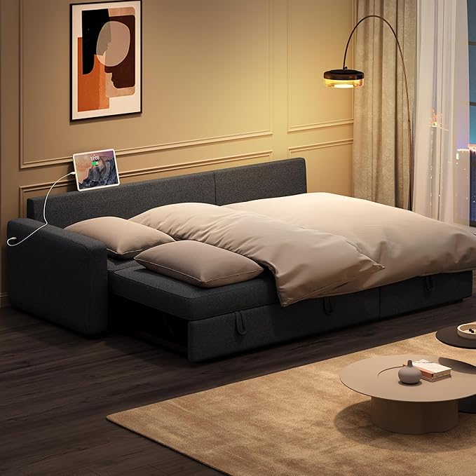 Yaheetech Sectional Sofa L-Shaped Sofa Couch Bed w/Chaise &amp USB Reversible Couch Sleeper w/Pull Out Bed &amp Storage Space Living Room Dark Gray