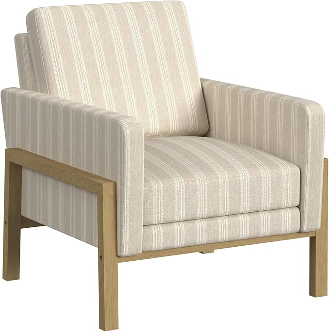 HomePop Exposed Wood Frame Accent Chair | Homepop Home Decor | Accent Chairs for Living Room &amp Bedroom - Tan Stripe