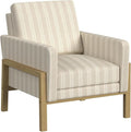 HomePop Exposed Wood Frame Accent Chair | Homepop Home Decor | Accent Chairs for Living Room &amp Bedroom - Tan Stripe