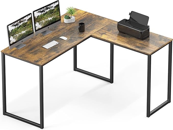 SHW Mission 48 x 48 Inches L-Shape Home Office Computer Desk Rustic Brown