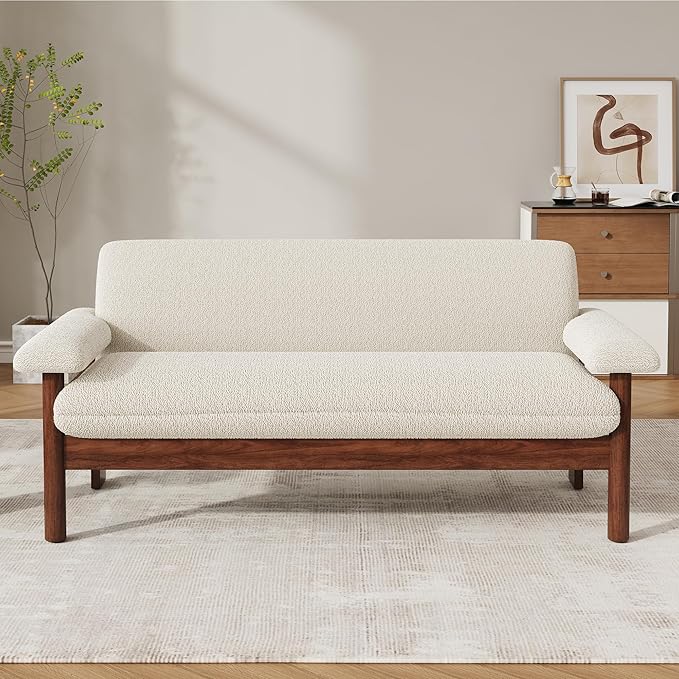 Christopher Knight Home Vincenzo 72.8 Loveseat Large Couch Chair Berber Fleece Sofa Upholstered Loveseat Soft Pillow Armchair Rubberwood Legs Couch Reading Sofa for Living Room Home Rest Beige