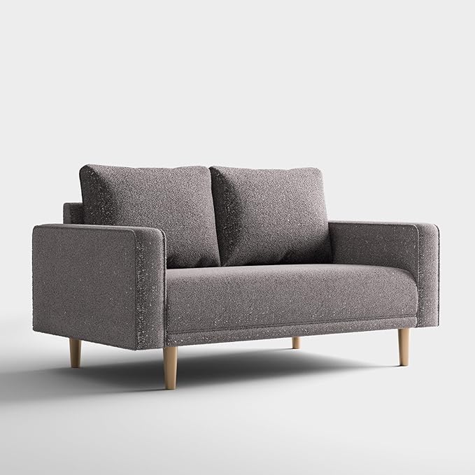 Furniture of America Oriana Contemporary Boucle Loveseat Couch with Back Pillows and Wooden Legs Comfy Fabric Upholstered Small Sofa for Living Room Bedroom Home Office Charcoal Gray