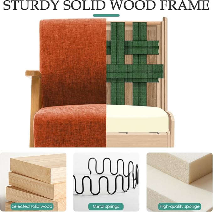 2 Pcs Home Accent Chair Mid Century Modern Accent Chair with Wood Frame Lounge Upholstered Armchair Reading Chair Sturdy BaseFor Living Room BedroomOfficeComfy Guest Waiting Room ChairsOrange
