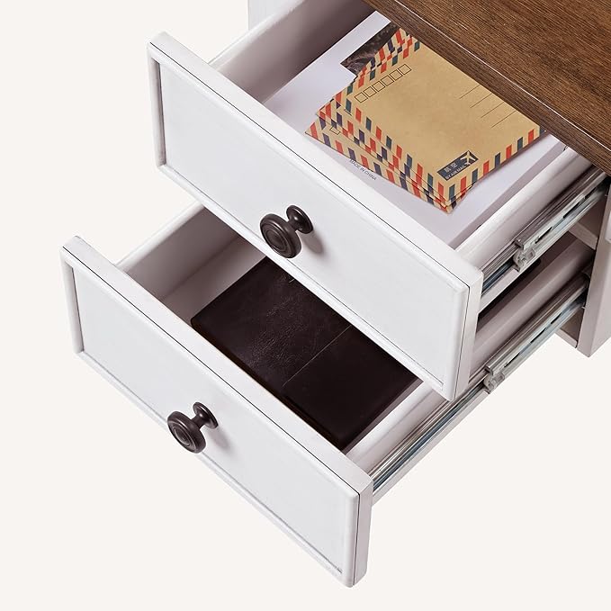 EUREKA ERGONOMIC Farmhouse Writing Desk 55 Executive Office Desk with 3 DrawersKeyboard TrayMid-Century Modern Computer Desk w Solid Wood LegsBirch FinishAntique White