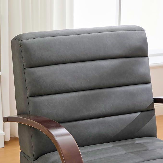 30.7 W Gray Swivel Accent Chair with Solid Wood Armrests Modern Upholstered Armchair with Metal Base 360 Degree Comfy Lounge Reading Chair for Living Room Bedroom or Office (Gray+PU)