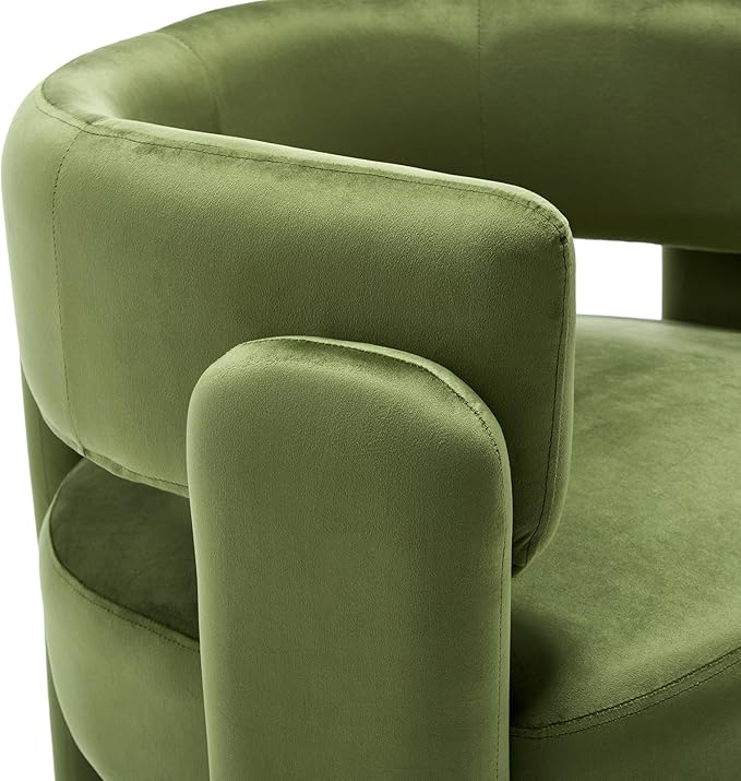 Barrel Accent Chair Mid Century Modern Upholstered Living Room Chairs with Wooden Legs Comfy Velvet Reading Arm Chair for Bedroom Makeup Room Green