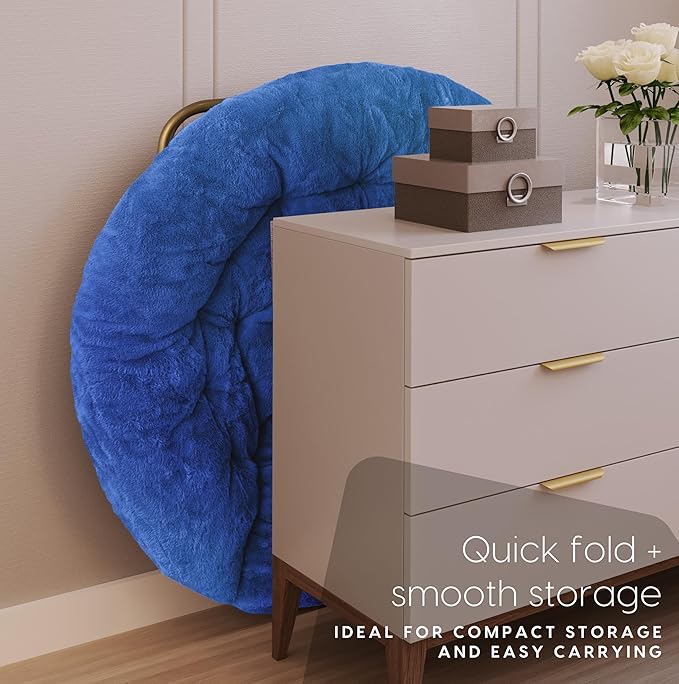 Milliard Saucer Chair for Adults Teens &amp Kids Royal Blue Faux Fur XL Circle Chair for Bedroom Dorm &amp Gaming Foldable Comfy Accent Seat for Small Spaces Folding Moon/Mushroom/Round Style