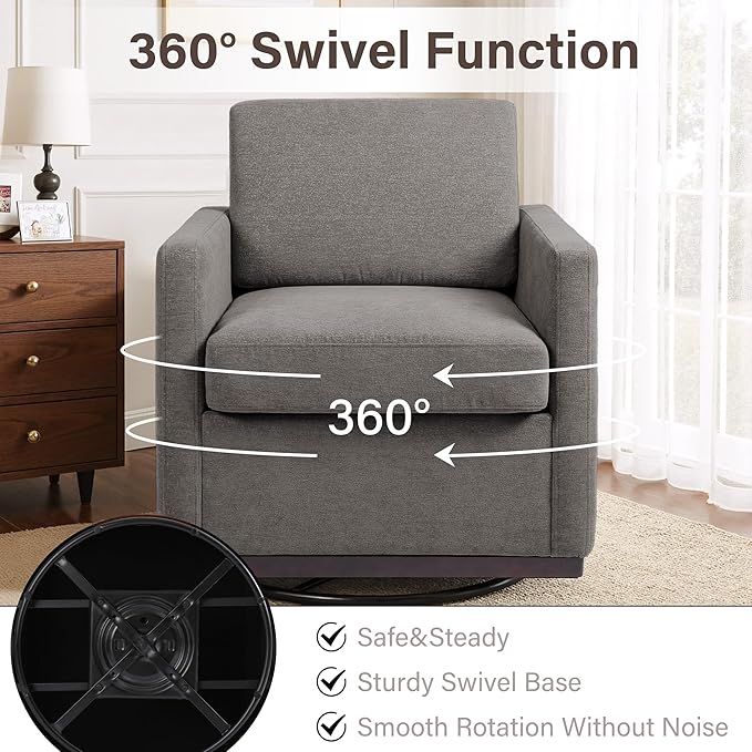 Swivel Accent Chair 360° Swivel Upholstered Club Armchairs for Living Room 31 Wide Square Single Sofa Reading Chair with Deep Seat Metal Swivel Base Chenille Fabric Taupe