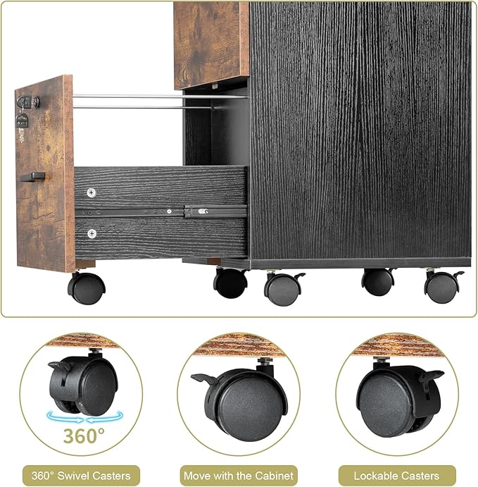 Brown Rolling Drawer Cabinet Office Drawers 2 Drawer Unit Chest of Drawers Wood Storage Cabinet with Drawers Rolling Printer Stand with Drawers Filing Cabinets for Home Office 40 x 40 x 66CM