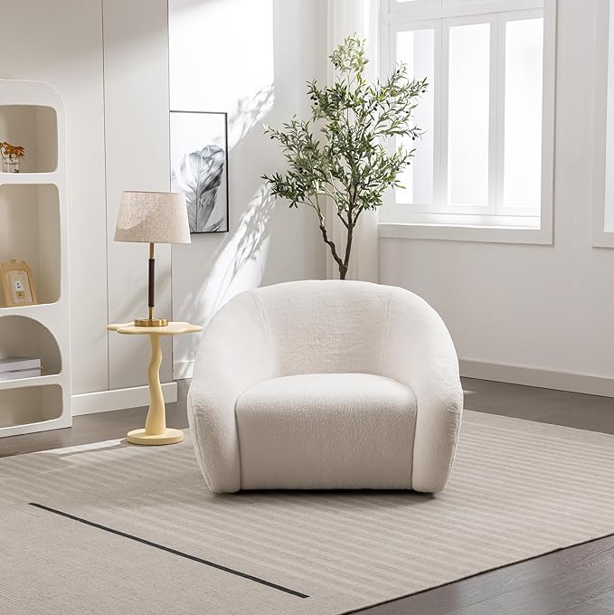 Modern Swivel Accent Chair 39 Oversized Single Sofa Chair360 Degree Swivel Barrel Chairs Upholstered Lesisure Armchair for Living Room Bedroom Cream White