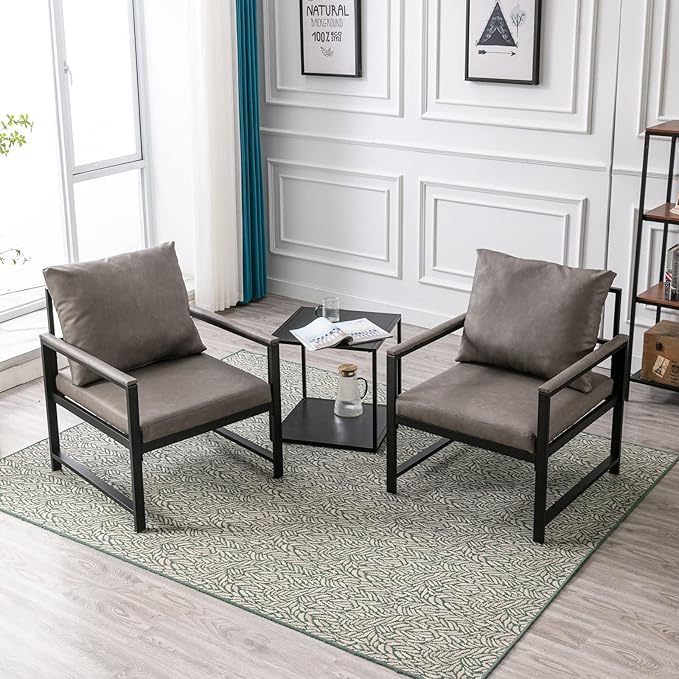 Modern Faux 265lbs Load Capacity PU Leather Accent Arm Chair with Extra-Thick Padded Backrest and Seat Single Sofa for Living Room Office Gray As Shown Grey