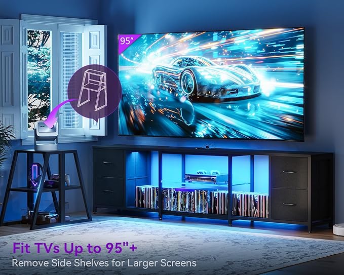 Casaottima LED TV Stand for 50–65 Inch TVs with Power Outlets &amp RGB Ligths Gaming Entertainment Center with 4 Drawers &amp Storage Media Console Supports Up to 75/85/95 Inch Wall-Mounted TVs B