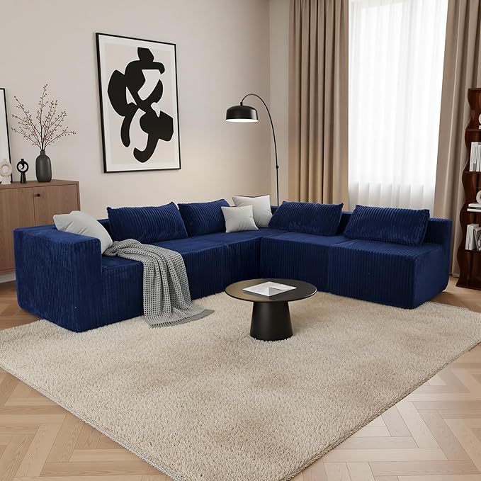 128 U-Shaped Modular Sofa Modern Cloud Couch with Double Chaise Sectional Boneless Couch with Pillows Deep Seat Sofa for Living Room Bedroom No Assembly Required Blue