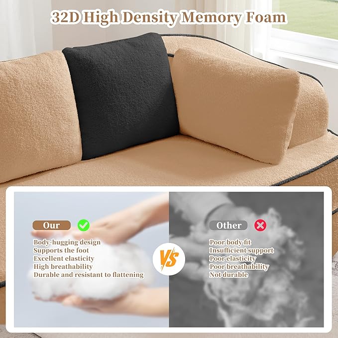 77.2 Contrast Color Boneless Sectional Sleeper Couch Teddy Fabric Foam Cloud Sleeper Sofa Bed Extra Deep Seat Wide Arm Modular Sectional Sofa with Chaise No Assembly Required
