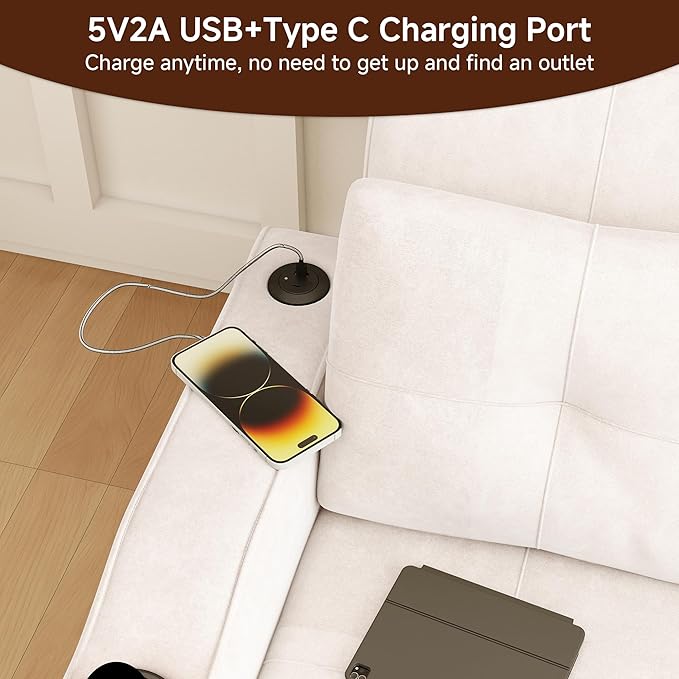 Loveseat Sofa Bed 3-in-1 Convertible Sleeper Sofa Chenille Fabric Pull Out Couch with USB Charging Ports 5 Level Adjustable Backrest Cup Holders for Living Room Sunroom Study Beige