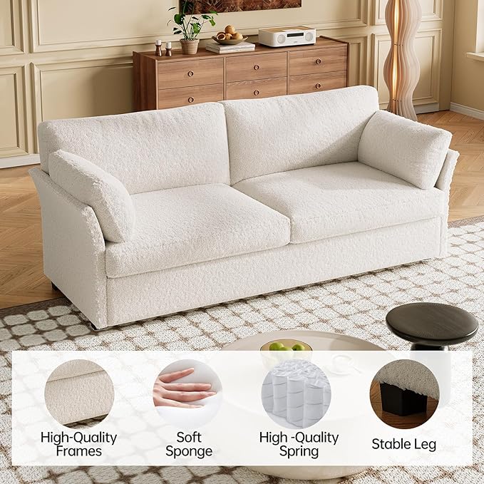 Guyii 70.07 Beige Loveseat Sofa Small 2-Seater Sofa with 2 Pillows Comfy Upholstered Sofa Couch Modern Sofa for Living Room Bedroom Home 330LBS Capacity