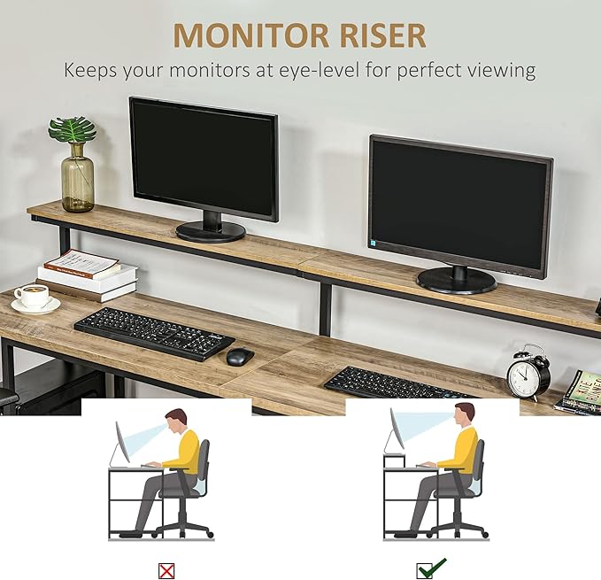 78.75 Inches Double Computer Desk for Two Person Extra Long Home Office Desk with Monitor Shelf and CPU Stand Brown